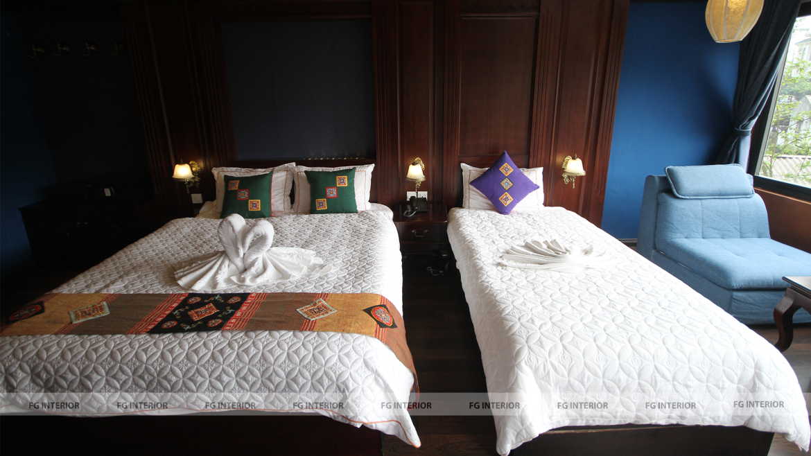 Thiết kế nội thất Pearl Hotel tân cổ điển kết hợp với phong cách phối màu color block 