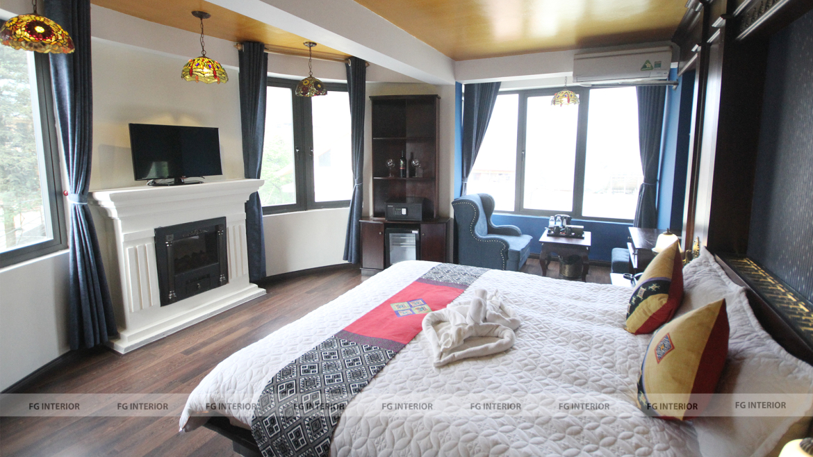 Thiết kế nội thất Pearl Hotel tân cổ điển kết hợp với phong cách phối màu color block 